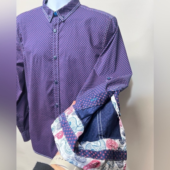 TRANQUILITY MAYHEM Men’s navy and pink print long sleeve shirt‎ size L. - Picture 4 of 14